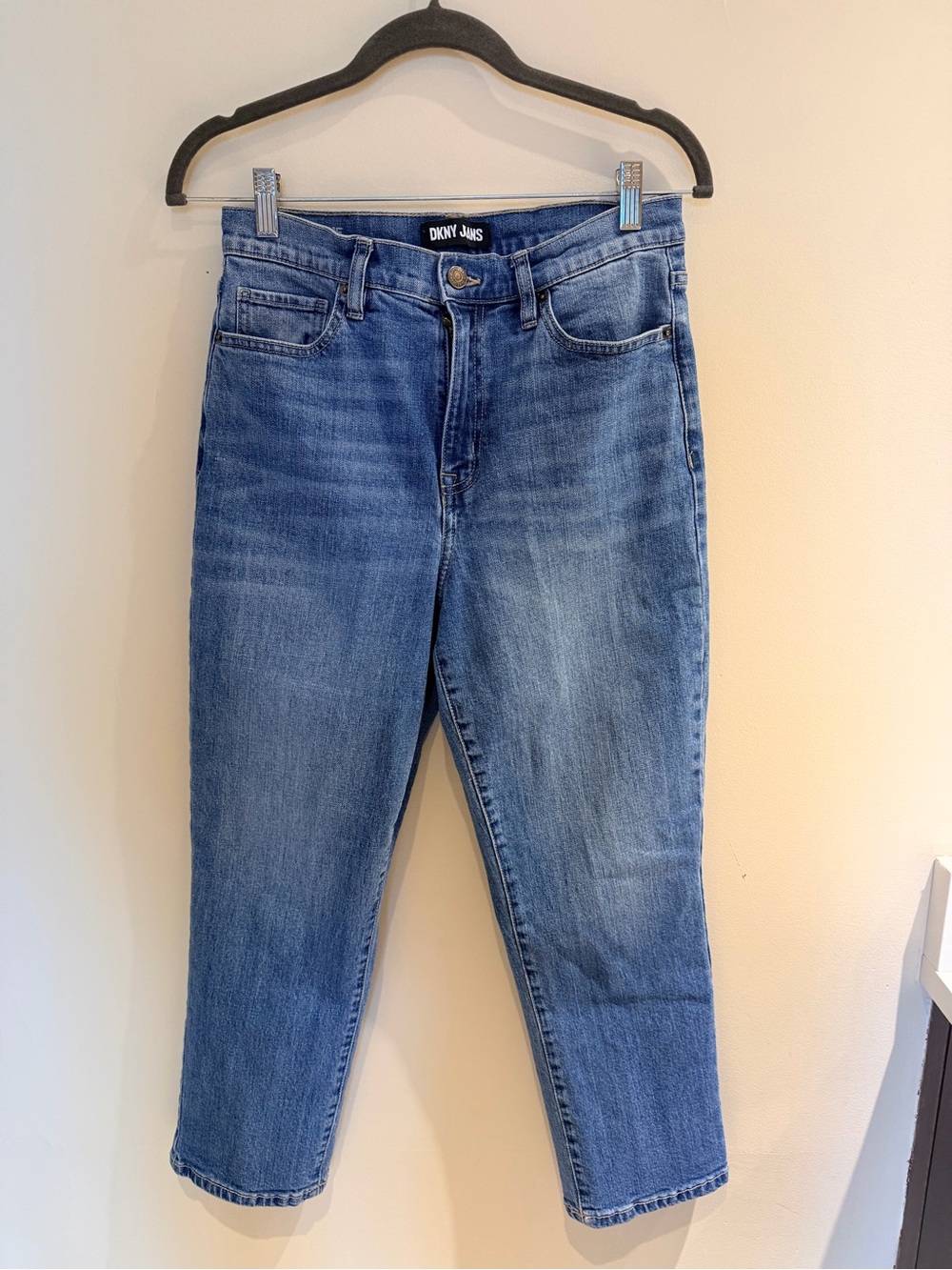 DKNY Mid Wash Cropped Straight Jeans - Blue